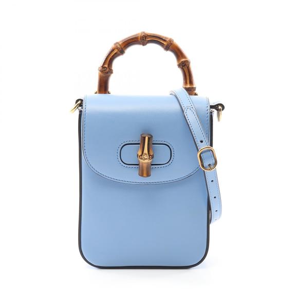 Gucci Bamboo Handbag Leather Blue - Picture 1 of 6